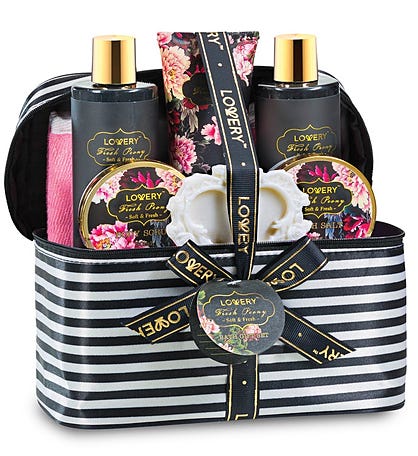 Spa Gift Bag - 8 Piece Bath & Body Set For Women And Men, Fresh Peony Scent